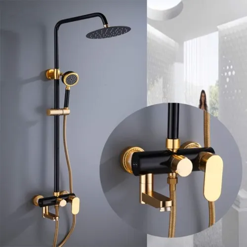 Alkhaleej Modern Black & Gold Aluminum Shower Set – 3-Function European Hand Shower - Product Image