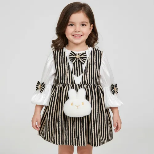 Elegant Striped Bunny Purse Baby Girl Party Dress - Product Image