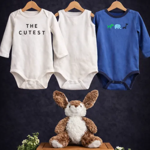 3-Piece 18-24 Month Essential Bodysuit Set with Scruffy Bunny Plush - Product Image