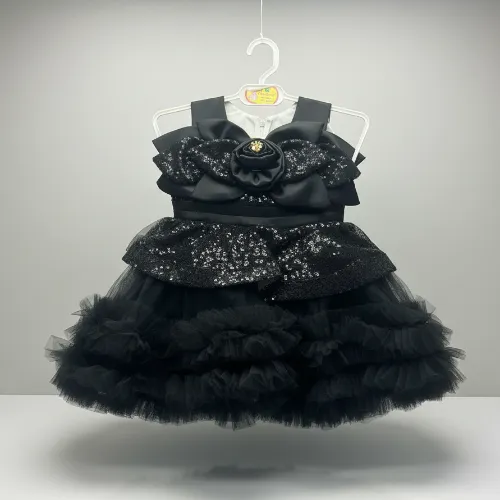 Baby Girls Black Sequin Ruffle Party Dress - Product Image