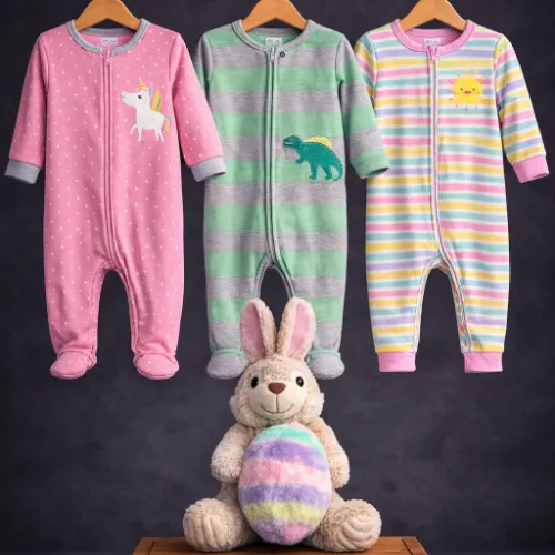 3 Piece Baby Rompers Set with Bunny Plush Toy - Product Image