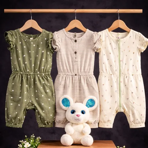3-Piece Baby Girls Flutter-Sleeve Romper Set (18-24 Months) with Mouse Plush - Product Image