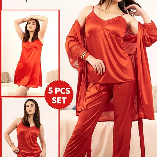 Heavenly Curves 5-Piece Bridal Silk Nighty Set - Product Image