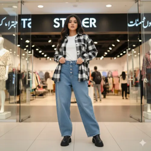 Premium High-Waist Button-Down Wide-Leg Denim - Product Image