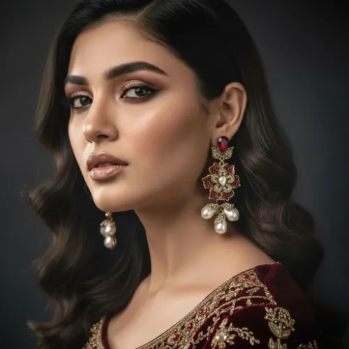 Floral Crystal Pearl Drop Earrings - Product Image