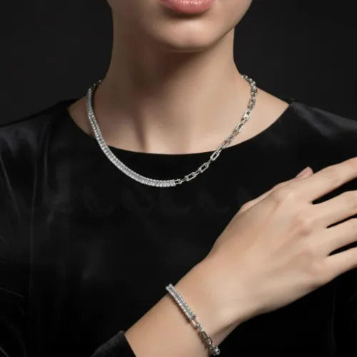 Sterling Baguette Chain Bracelet Set - Product Image