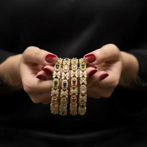 Luxurious Precious Formed Bangles - Multi - Product Image