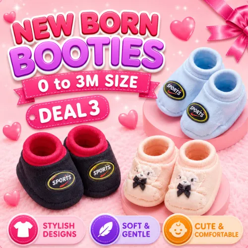 New Born Booties Pack of 3 Deal 3 - Product Image