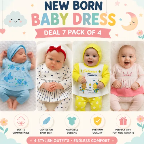 New Born Baby Dress Pack of 4 Deal 7 - Product Image