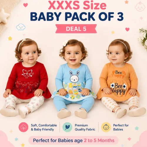 XXXS-3 to 5 Month Baby Dress Pack of 3 Deal 5 - Product Image