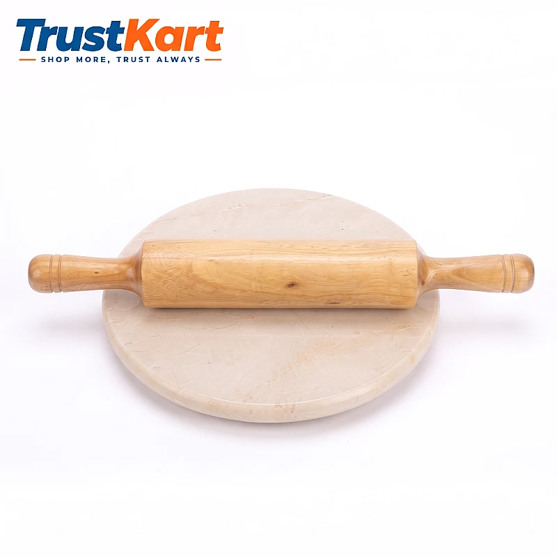 12 Teak Wood Style Marble Chakla Belan Set