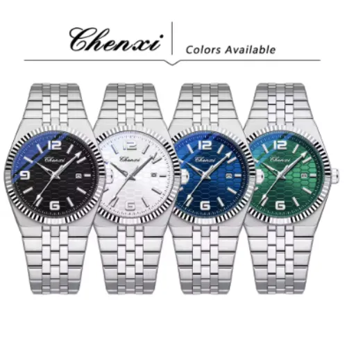 CHENXI Automatic Watch Wave Honeycomb Pattern Dial Silver Clock Male Mechanical Watches Luminous Waterproof Date Stainless Steel - Product Image