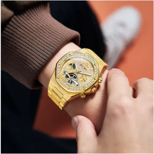  OLEVS Gold Steel Mens Watches Top Brand Automatic Mechanical Luxury Watch Sport Waterproof Tourbillon Wrist Watch Reloj Hombre - Product Image