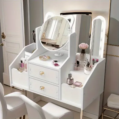 Pink Modern Dressing Table with Mirror - Product Image