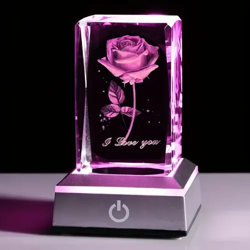 Engraved Rose Flower Crystal gift - Product Image