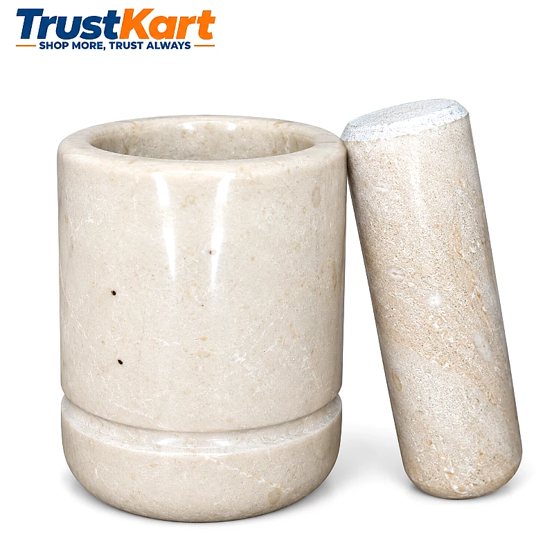 3 × 3 Teak Wood Style Marble Mortar & Pestle