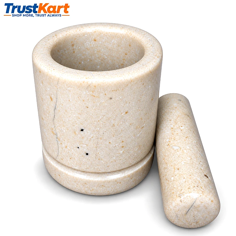 3 × 3 Teak Wood Style Marble Mortar & Pestle