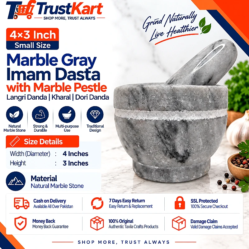 4 × 3 Marble Gray Imam Dasta with Marble Pestle