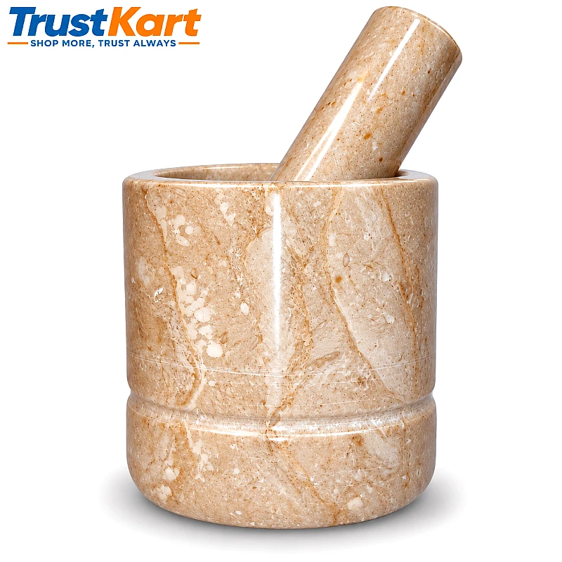 4 × 4 Teak Wood Style Marble Mortar & Pestle