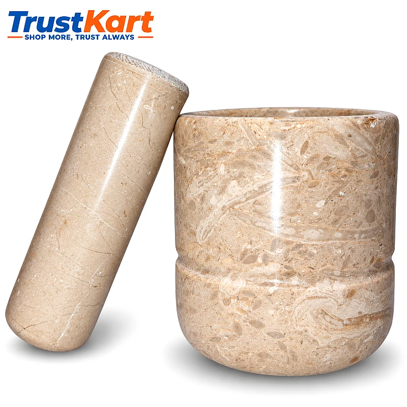 4 × 4 Teak Wood Style Marble Mortar & Pestle