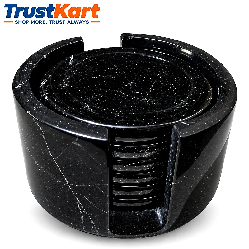 4 Black Marble Round Coaster Set