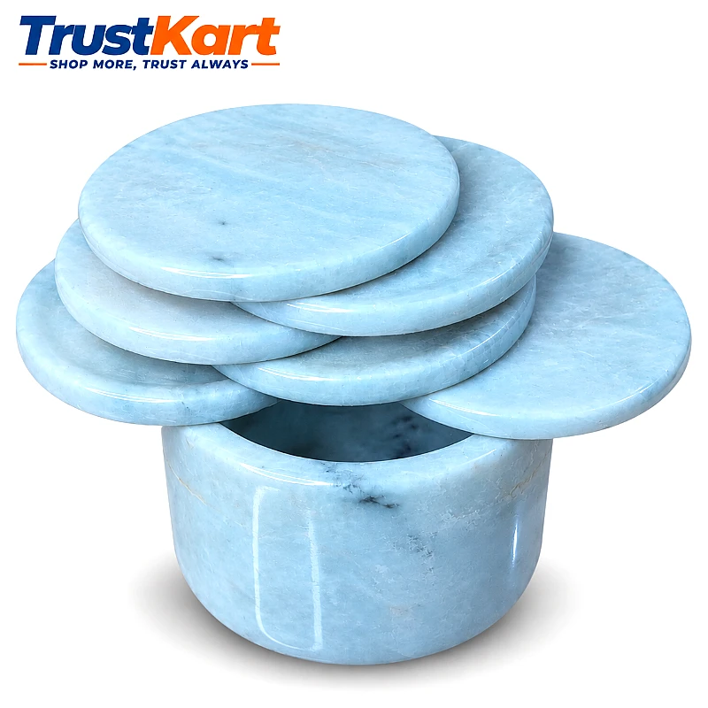 4 White Marble Round Coaster Set 