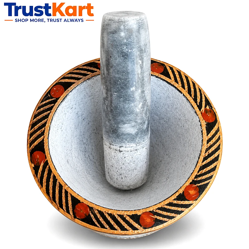 6 Crushed Marble Khundi Danda with Marble Pestle