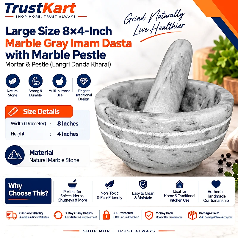8 × 4 Marble Gray Imam Dasta with Marble Pestle
