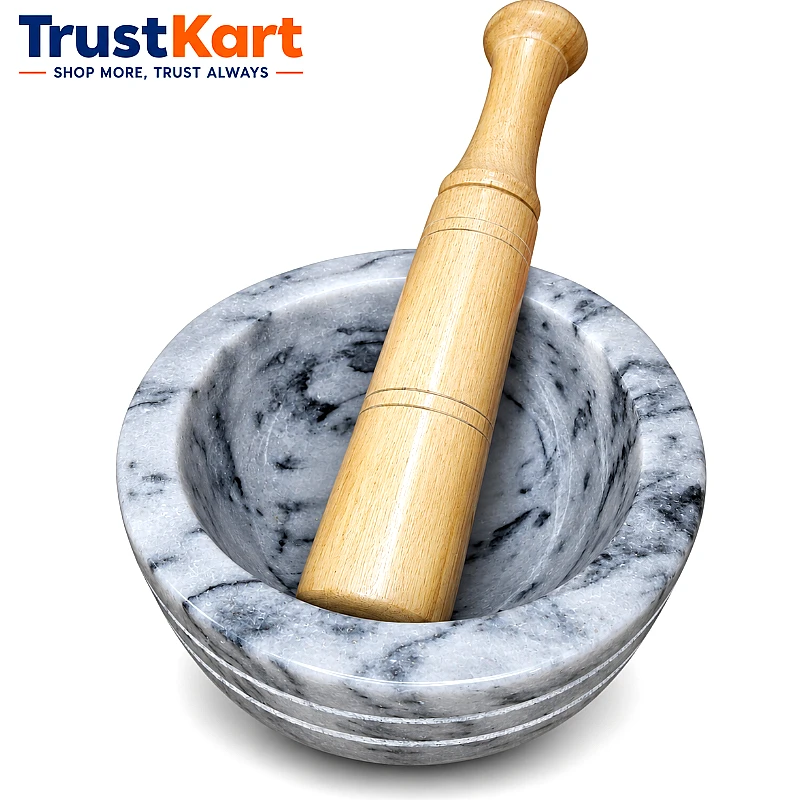 8 × 4 Marble Gray Imam Dasta with Wooden Pestle
