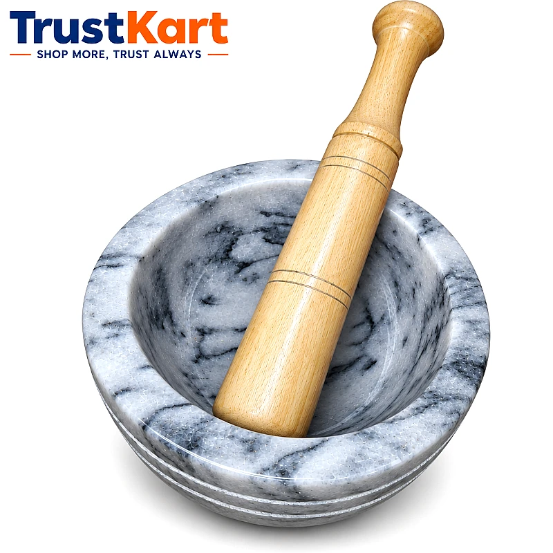 8 × 4 Marble Gray Imam Dasta with Wooden Pestle