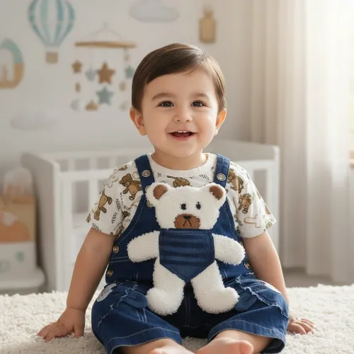 Baby Teddy Denim Dungaree Set - Product Image