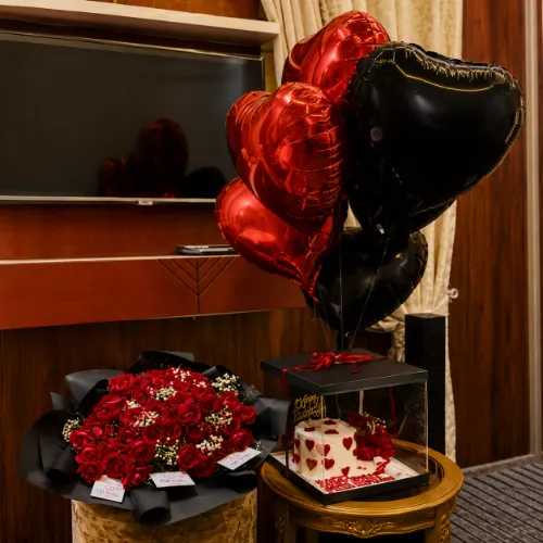 Anniversary Rose, Cake &amp;amp;amp; Balloon Gift Hamper