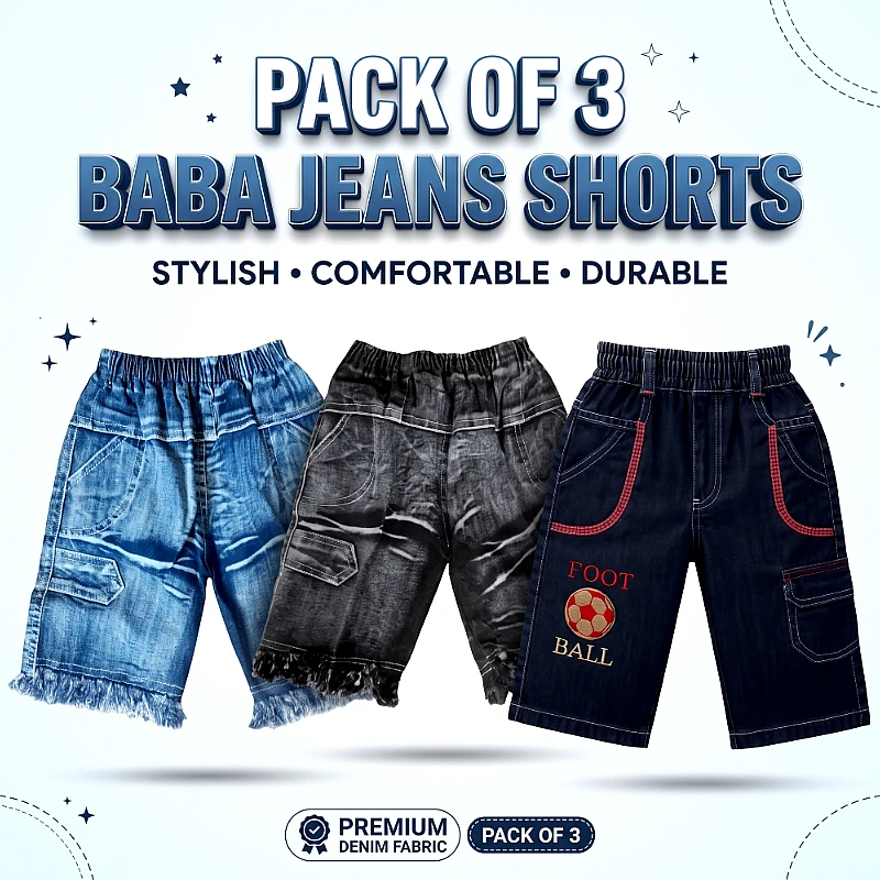 Baba Jeans Short Deal Pack of 3 (2 to 3 Yrs)