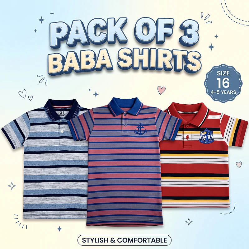 Baba Polo Shirt Deal 2 Size 16 Inch Pack of 3