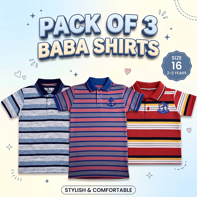 Baba Polo Shirt Deal 2 Size 16 Inch Pack of 3