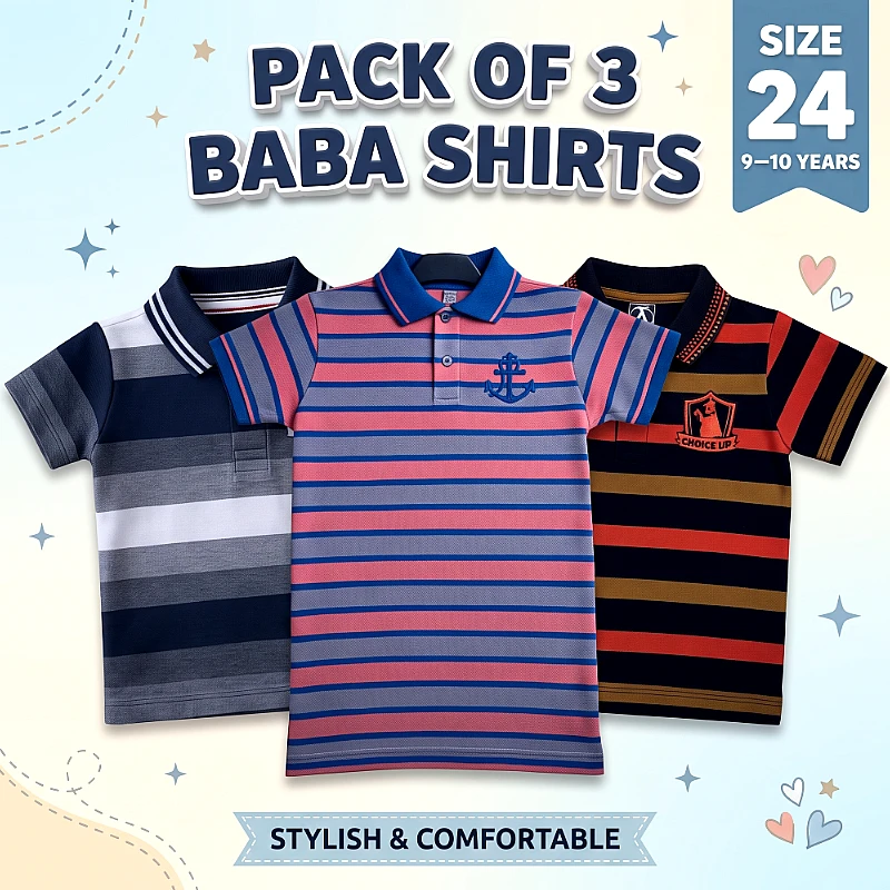 Baba Polo Shirt Deal 3 Size 24 Inch Pack of 3