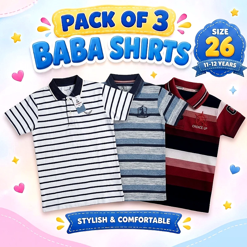 Baba Polo Shirt Deal 3 Size 26 inch Pack of 3