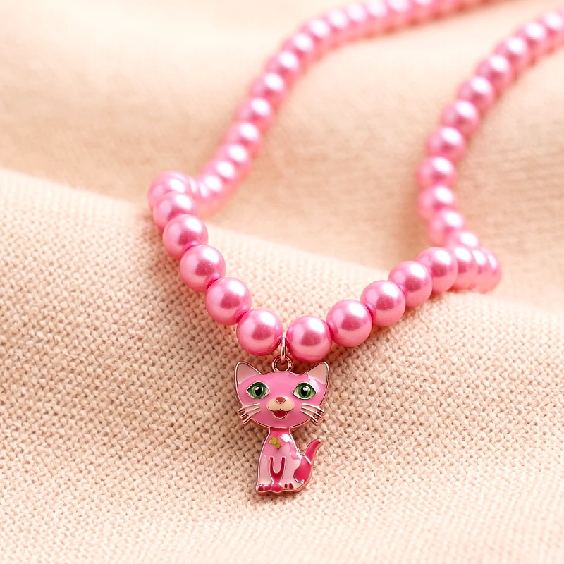 Baby Bead Necklace Pink Kitty Charm (1 to 8 Yrs)