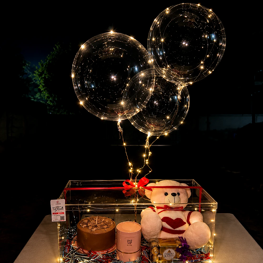 Birthday Teddy, Perfume &amp; Chocolate Acrylic Hamper