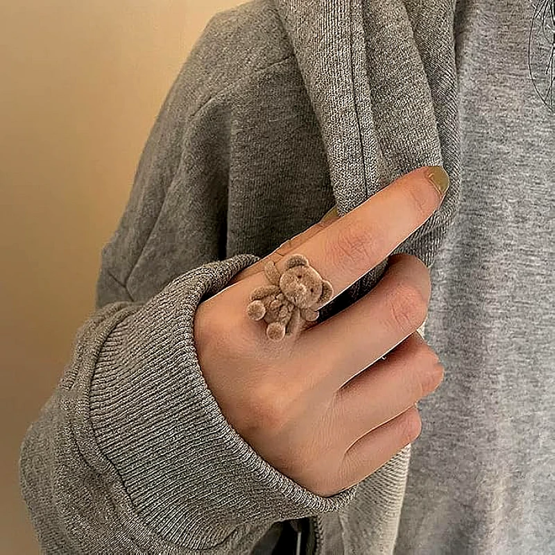 Brown Fluffy Bear Ring