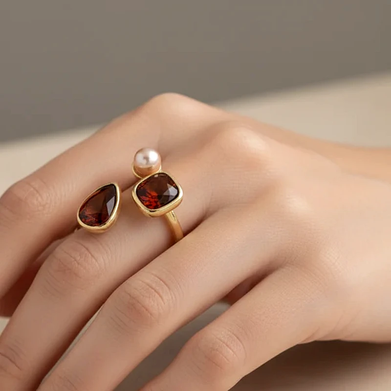 Brown Stone Pearl Ring