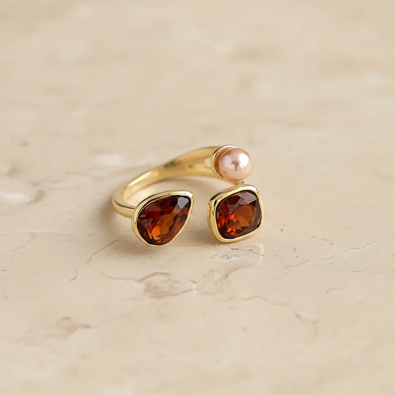 Brown Stone Pearl Ring