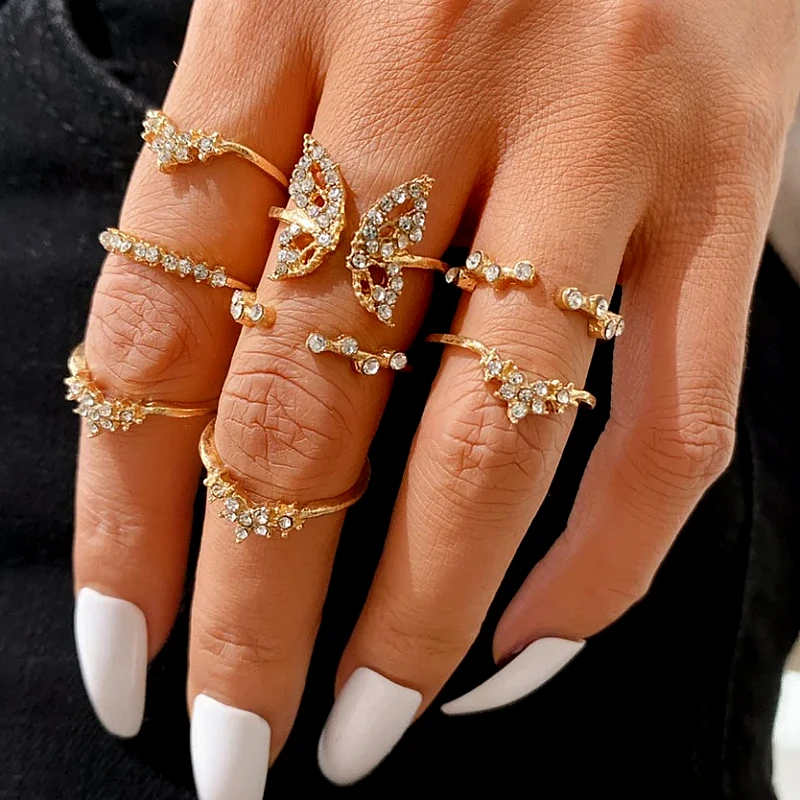 Butterfly Diamond Gold Foiled - Ring Set Of 8
