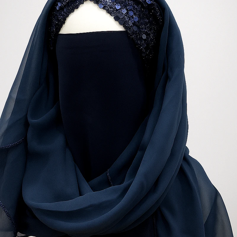 Chiffon Scarf with Attached Sparkle Cap Dark Blue