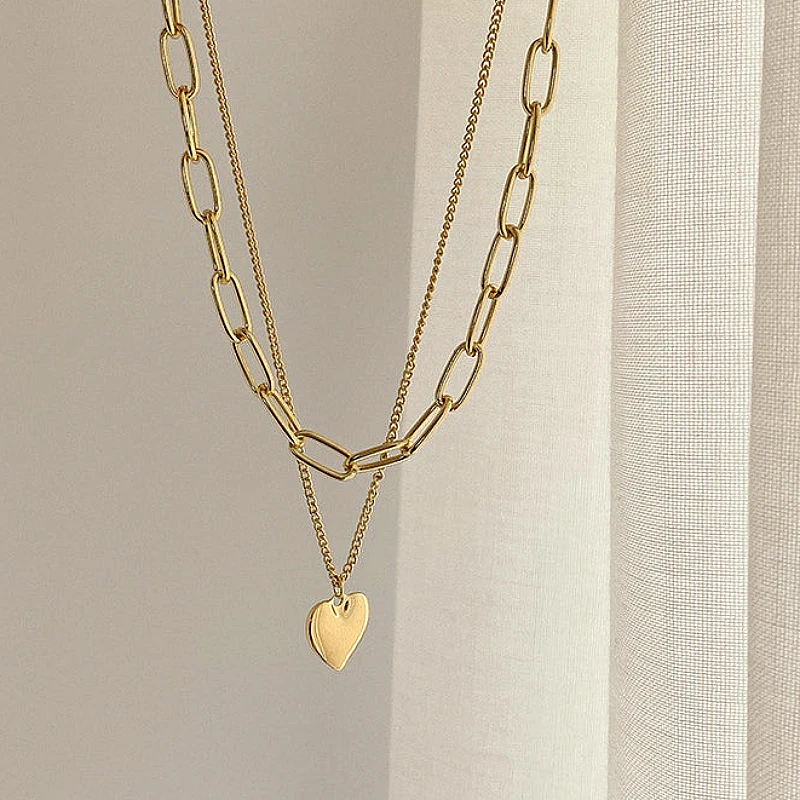 Double-Layer Paperclip Chain Puffy Heart pendant