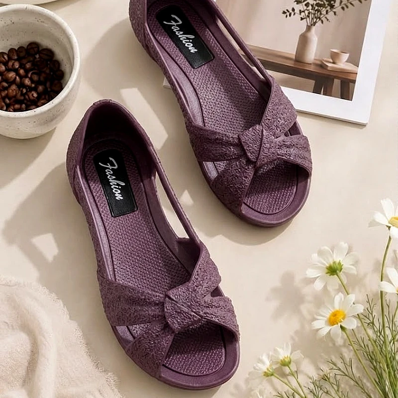 Elegant Knot Detail Cut-Out Flat Sandals for Women
