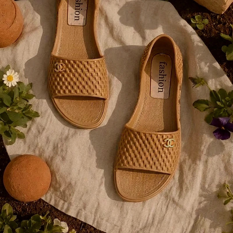 Elegant Woven Slide Sandals with Gold Buckle