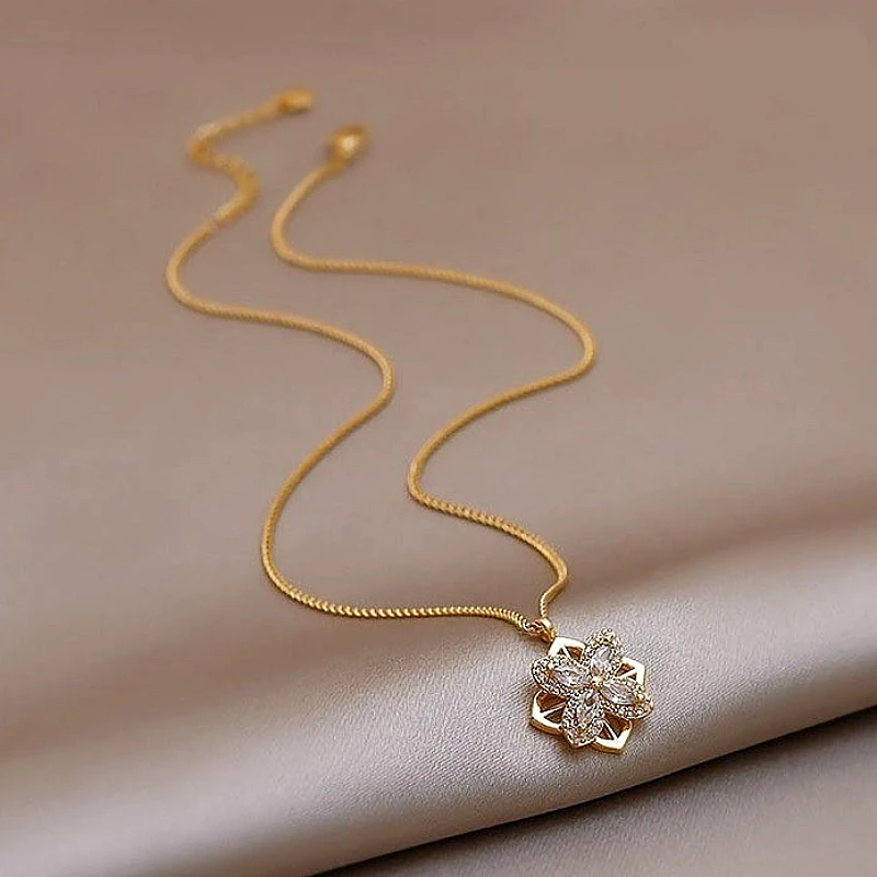 Gold Crystal Flower Necklace