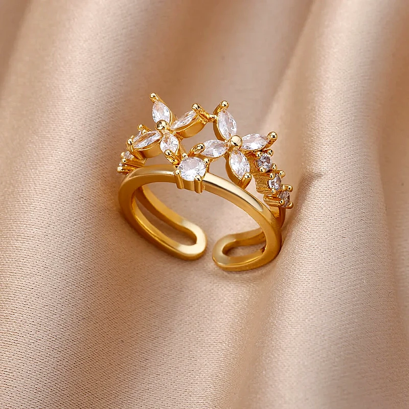 Gold Flower Open Ring