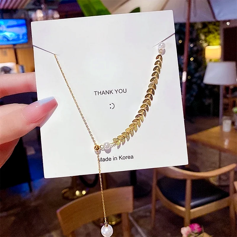 Gold Leaf Pearl Necklace   